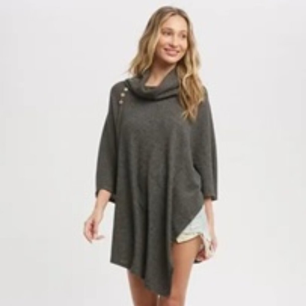 CLEAR OUT!!!! Asymmetrical Cowl Neck Poncho - Picture 4 of 10